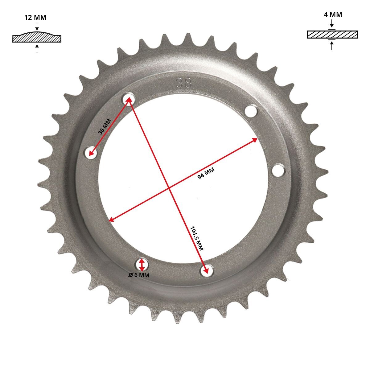 Bakdrev 38 Kugg (Puch Maxi, stort centrumhål, 94mm) ESJOT