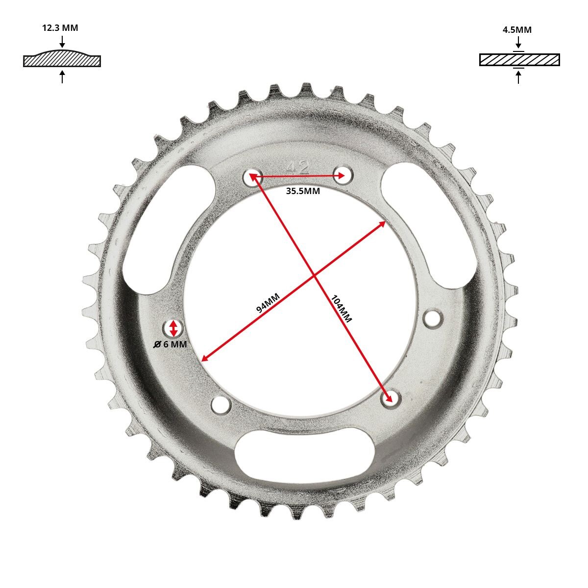 Bakdrev 42 Kugg (Puch Maxi, stort centrumhål, 94mm)