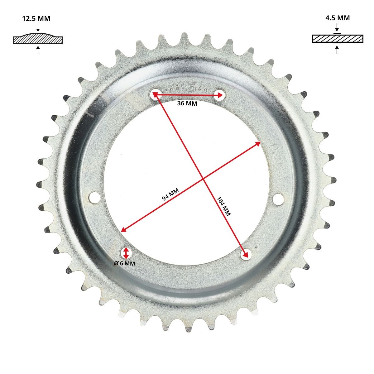 Bakdrev 40 Kugg (Puch Maxi, stort centrumhål, 94mm) ESJOT