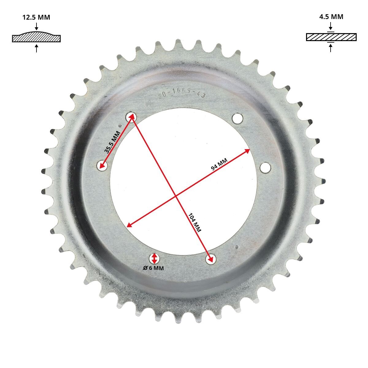 Bakdrev 43 Kugg (Puch Maxi, stort centrumhål, 94mm) ESJOT