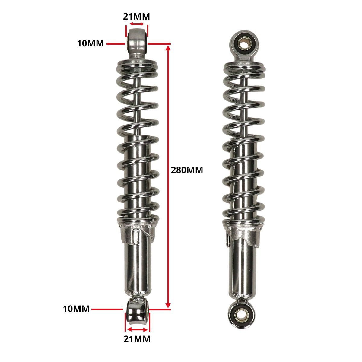 Stötdämpare 280mm/10mm/10mm Krom (Puch/Tomos/Universal)
