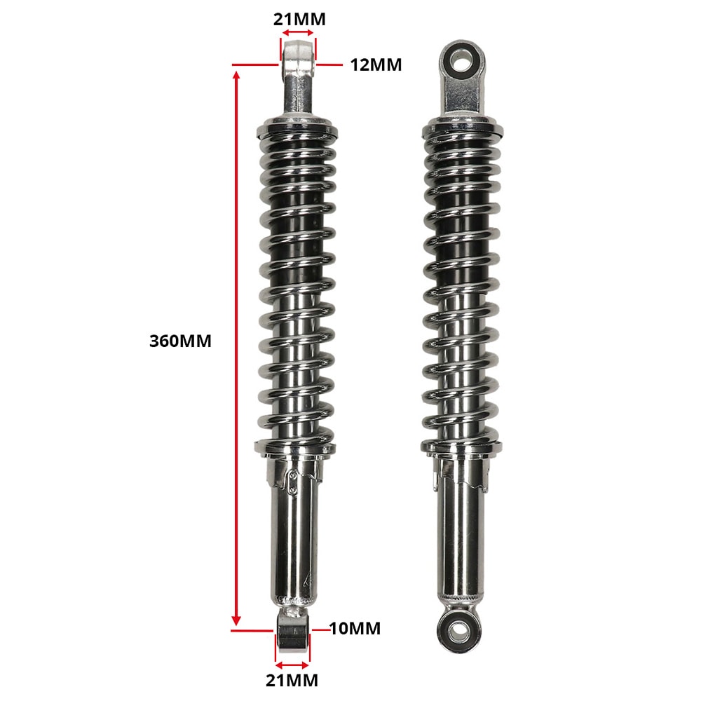 Stötdämpare 365mm/12mm/10mm Krom - MDI (Honda MT50/MB50)